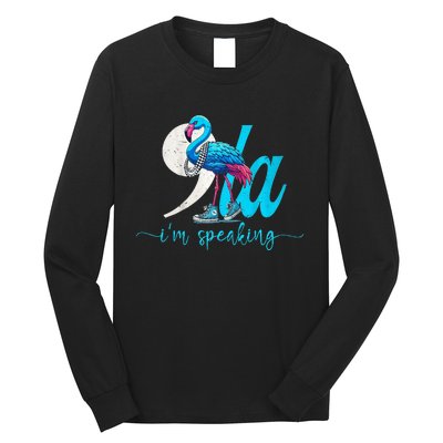 Flamingo Chucks And Pearls Funny Comma La Kamala Harris 2024 Premium Long Sleeve Shirt