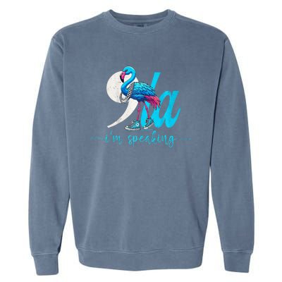 Flamingo Chucks And Pearls Funny Comma La Kamala Harris 2024 Premium Garment-Dyed Sweatshirt