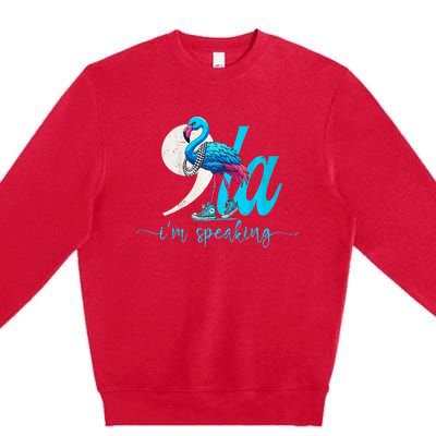 Flamingo Chucks And Pearls Funny Comma La Kamala Harris 2024 Premium Premium Crewneck Sweatshirt