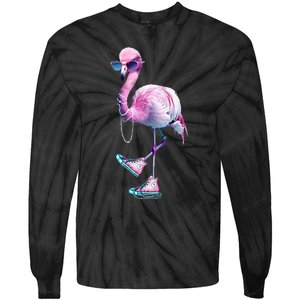 Flamingo Chucks And Pearls Funny Voting 2024 Tie-Dye Long Sleeve Shirt