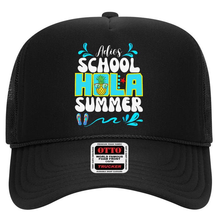 Funny Cute Adios School Hola Summer lovley High Crown Mesh Back Trucker Hat