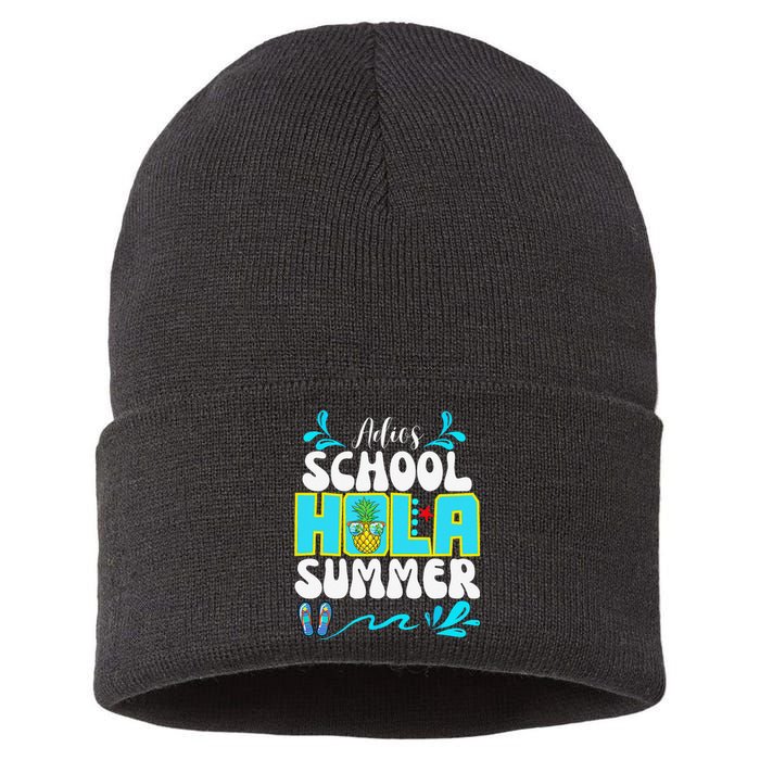 Funny Cute Adios School Hola Summer lovley Sustainable Knit Beanie