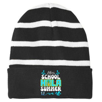 Funny Cute Adios School Hola Summer lovley Striped Beanie with Solid Band