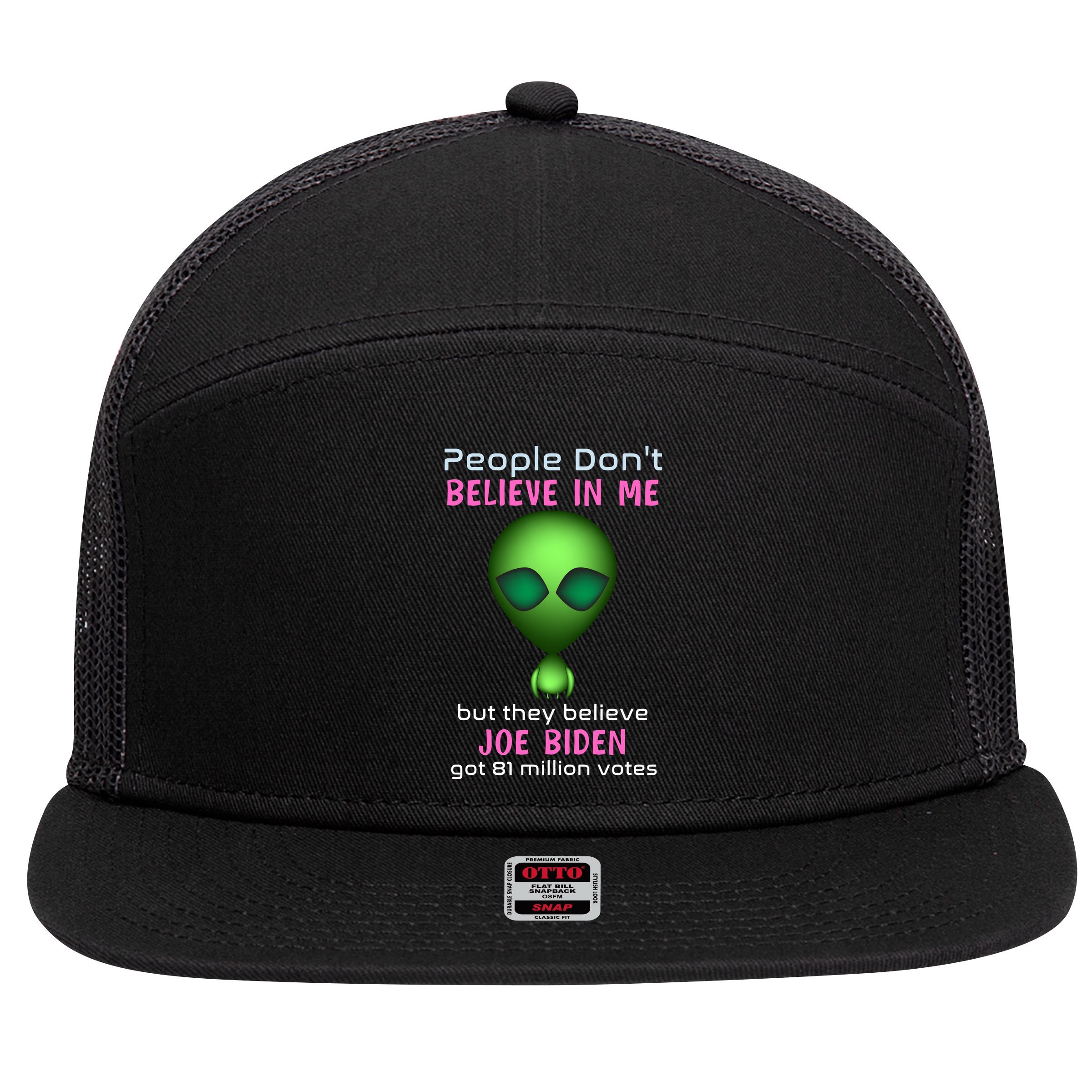 Funny Conservative Anti Biden Tooth Alien 7 Panel Mesh Trucker Snapback Hat