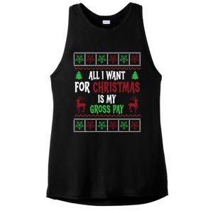 Funny Christmas All I Want Is My Gross Pay Funny Holiday Ladies PosiCharge Tri-Blend Wicking Tank