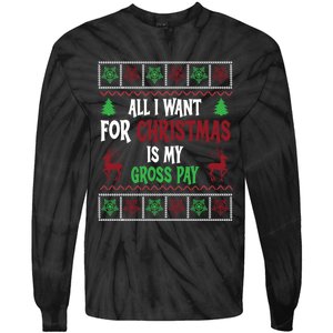 Funny Christmas All I Want Is My Gross Pay Funny Holiday Tie-Dye Long Sleeve Shirt