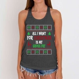 Funny Christmas All I Want Is My Gross Pay Funny Holiday Women's Knotted Racerback Tank