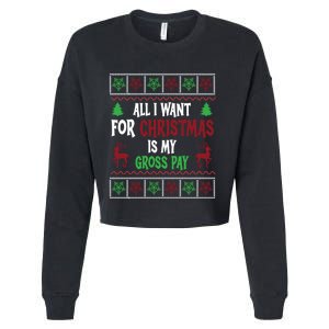 Funny Christmas All I Want Is My Gross Pay Funny Holiday Cropped Pullover Crew