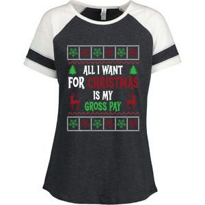 Funny Christmas All I Want Is My Gross Pay Funny Holiday Enza Ladies Jersey Colorblock Tee