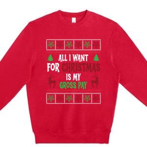 Funny Christmas All I Want Is My Gross Pay Funny Holiday Premium Crewneck Sweatshirt