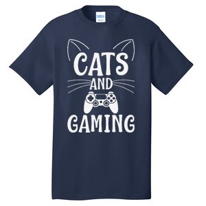 Funny Cats And Gaming Cat Lover Gamer Gift Tall T-Shirt