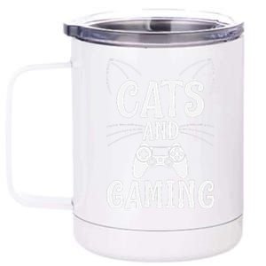 Funny Cats And Gaming Cat Lover Gamer Gift 12 oz Stainless Steel Tumbler Cup