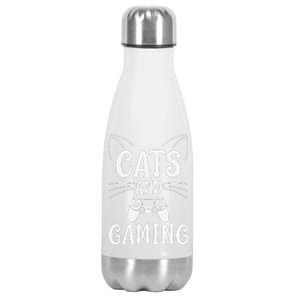 Funny Cats And Gaming Cat Lover Gamer Gift Stainless Steel Insulated Water Bottle