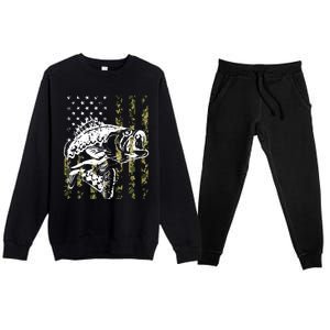 Fishing, Camouflage American Flag Fish, Bass Fish Fisherman Premium Crewneck Sweatsuit Set