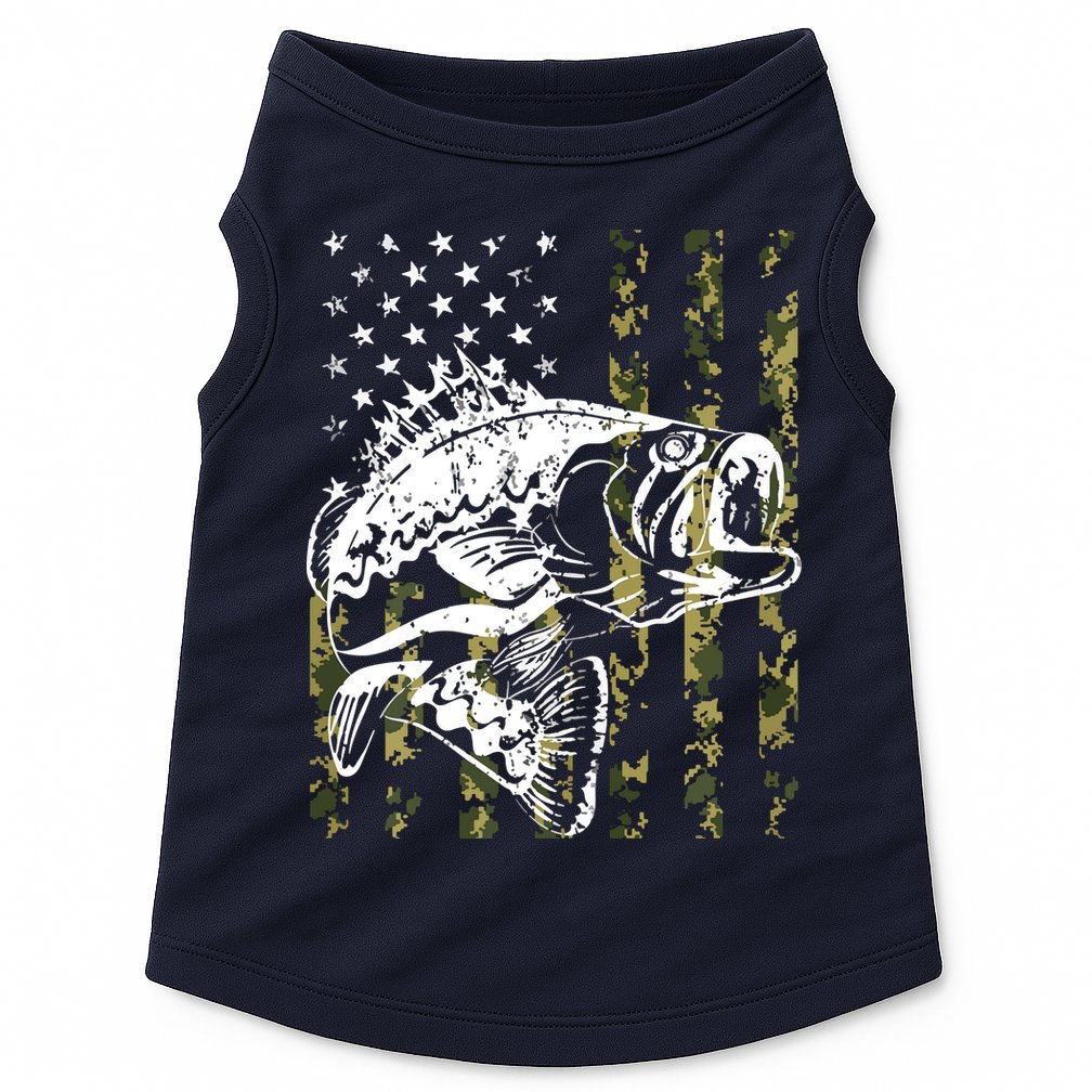Fishing, Camouflage American Flag Fish, Bass Fish Fisherman Doggie Tank