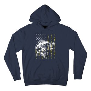 Fishing, Camouflage American Flag Fish, Bass Fish Fisherman Hoodie