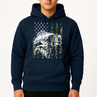 Fishing, Camouflage American Flag Fish, Bass Fish Fisherman Hoodie