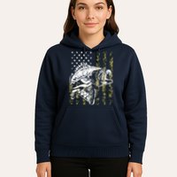 Fishing, Camouflage American Flag Fish, Bass Fish Fisherman Hoodie