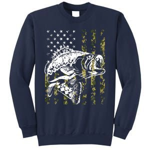 Fishing, Camouflage American Flag Fish, Bass Fish Fisherman Sweatshirt