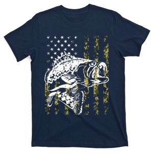 Fishing, Camouflage American Flag Fish, Bass Fish Fisherman T-Shirt