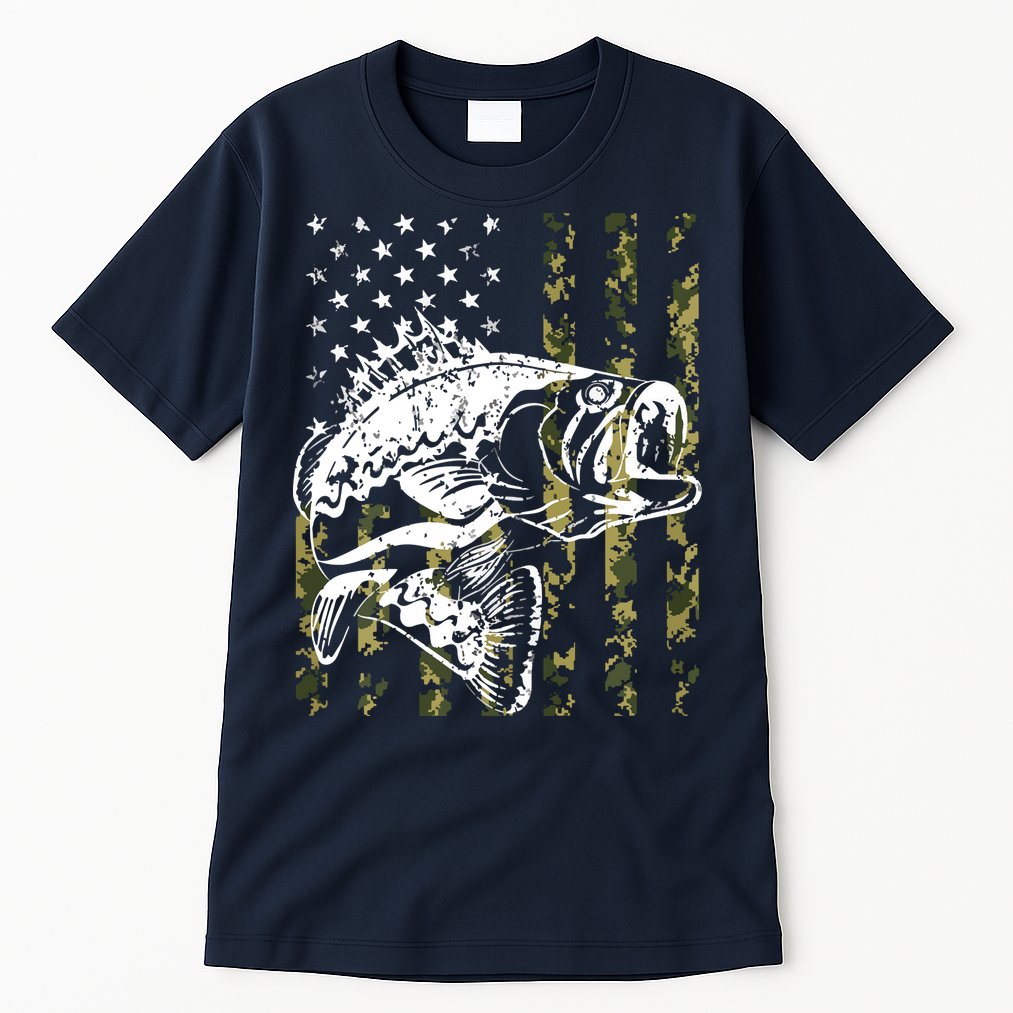 Fishing, Camouflage American Flag Fish, Bass Fish Fisherman Tall T-Shirt