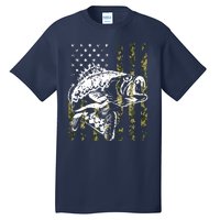 Fishing, Camouflage American Flag Fish, Bass Fish Fisherman Tall T-Shirt