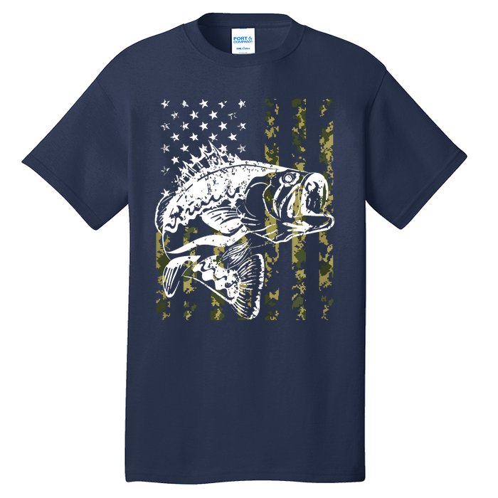 Fishing, Camouflage American Flag Fish, Bass Fish Fisherman Tall T-Shirt