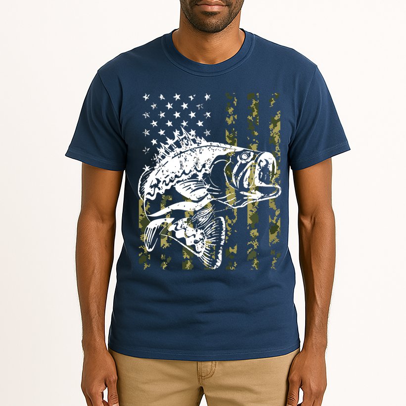 Fishing, Camouflage American Flag Fish, Bass Fish Fisherman Tall T-Shirt