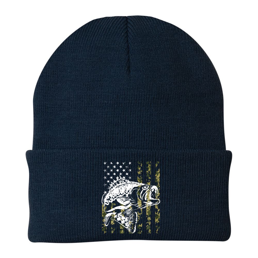 Fishing, Camouflage American Flag Fish, Bass Fish Fisherman Beanie