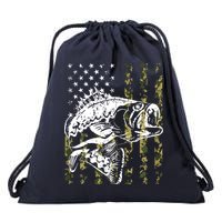 Fishing, Camouflage American Flag Fish, Bass Fish Fisherman Drawstring Bag