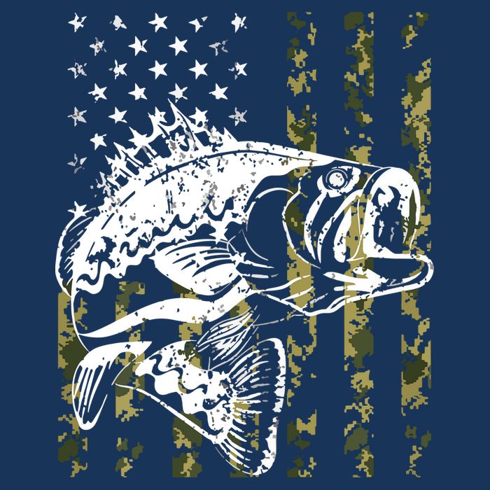 Fishing, Camouflage American Flag Fish, Bass Fish Fisherman Drawstring Bag