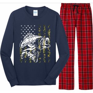 Fishing, Camouflage American Flag Fish, Bass Fish Fisherman Long Sleeve Pajama Set