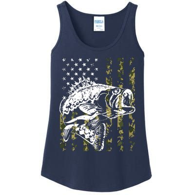 Fishing, Camouflage American Flag Fish, Bass Fish Fisherman Ladies Essential Tank