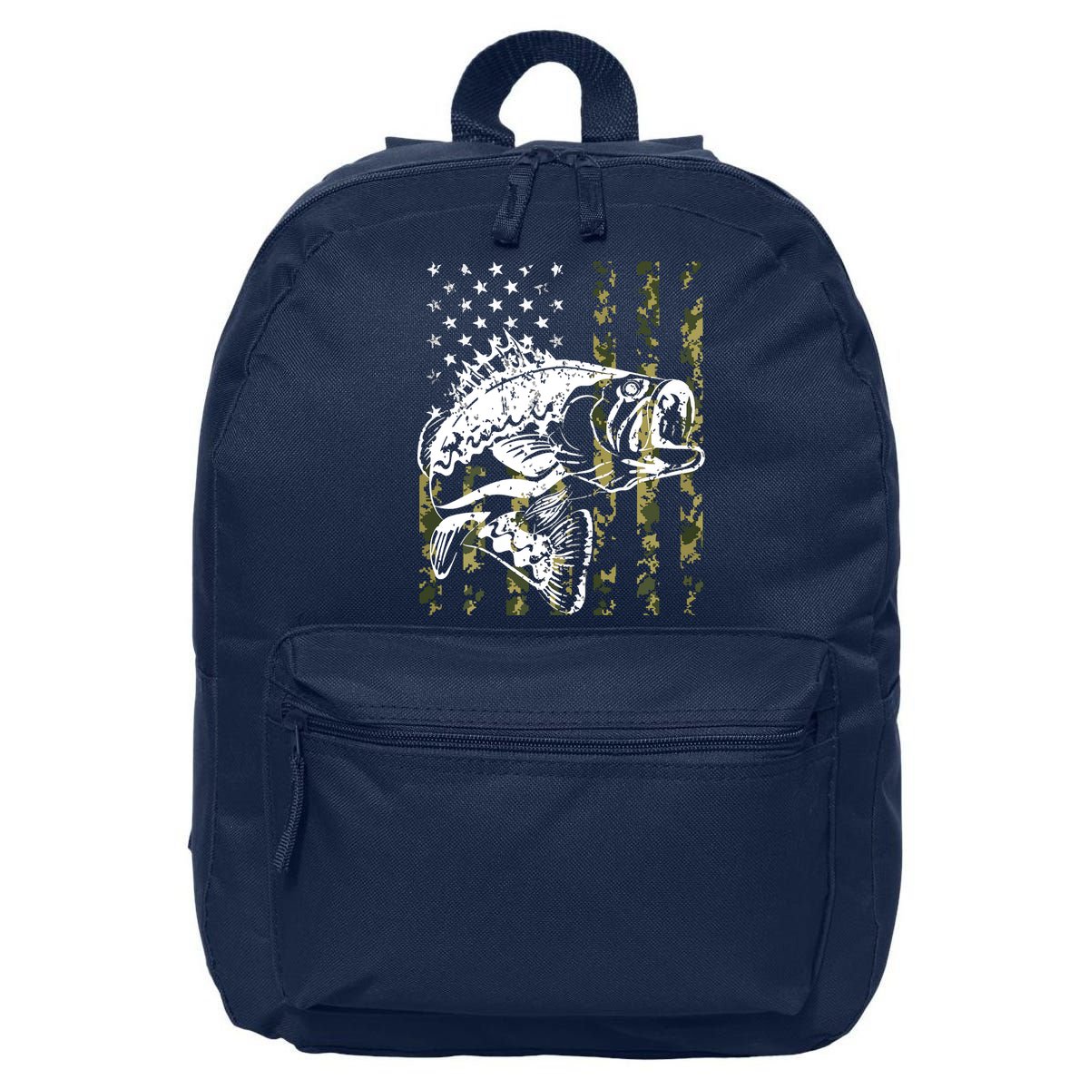 Fishing, Camouflage American Flag Fish, Bass Fish Fisherman 16 in Basic Backpack