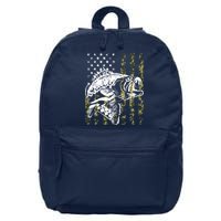 Fishing, Camouflage American Flag Fish, Bass Fish Fisherman 16 in Basic Backpack