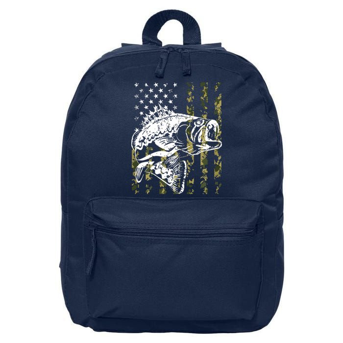 Fishing, Camouflage American Flag Fish, Bass Fish Fisherman 16 in Basic Backpack