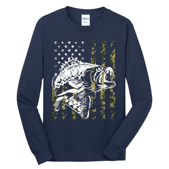 Fishing, Camouflage American Flag Fish, Bass Fish Fisherman Tall Long Sleeve T-Shirt