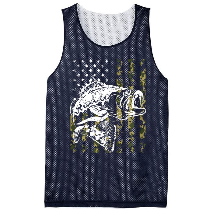 Fishing, Camouflage American Flag Fish, Bass Fish Fisherman Mesh Reversible Basketball Jersey Tank