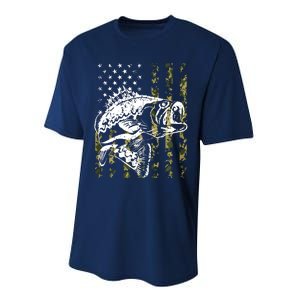 Fishing, Camouflage American Flag Fish, Bass Fish Fisherman Performance Sprint T-Shirt