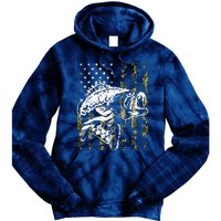 Fishing, Camouflage American Flag Fish, Bass Fish Fisherman Tie Dye Hoodie