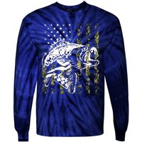 Fishing, Camouflage American Flag Fish, Bass Fish Fisherman Tie-Dye Long Sleeve Shirt