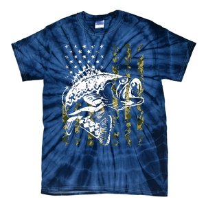 Fishing, Camouflage American Flag Fish, Bass Fish Fisherman Tie-Dye T-Shirt