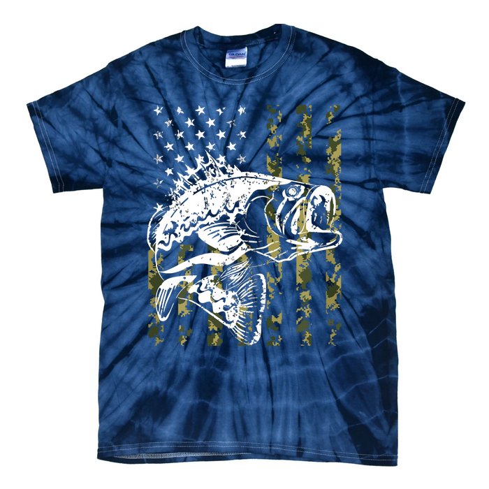 Fishing, Camouflage American Flag Fish, Bass Fish Fisherman Tie-Dye T-Shirt