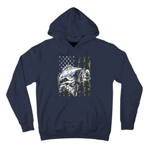 Fishing, Camouflage American Flag Fish, Bass Fish Fisherman Tall Hoodie