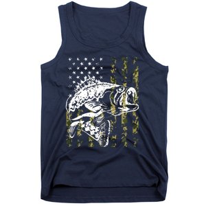 Fishing, Camouflage American Flag Fish, Bass Fish Fisherman Tank Top