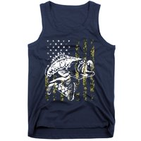 Fishing, Camouflage American Flag Fish, Bass Fish Fisherman Tank Top