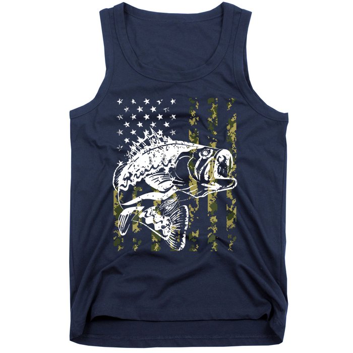 Fishing, Camouflage American Flag Fish, Bass Fish Fisherman Tank Top