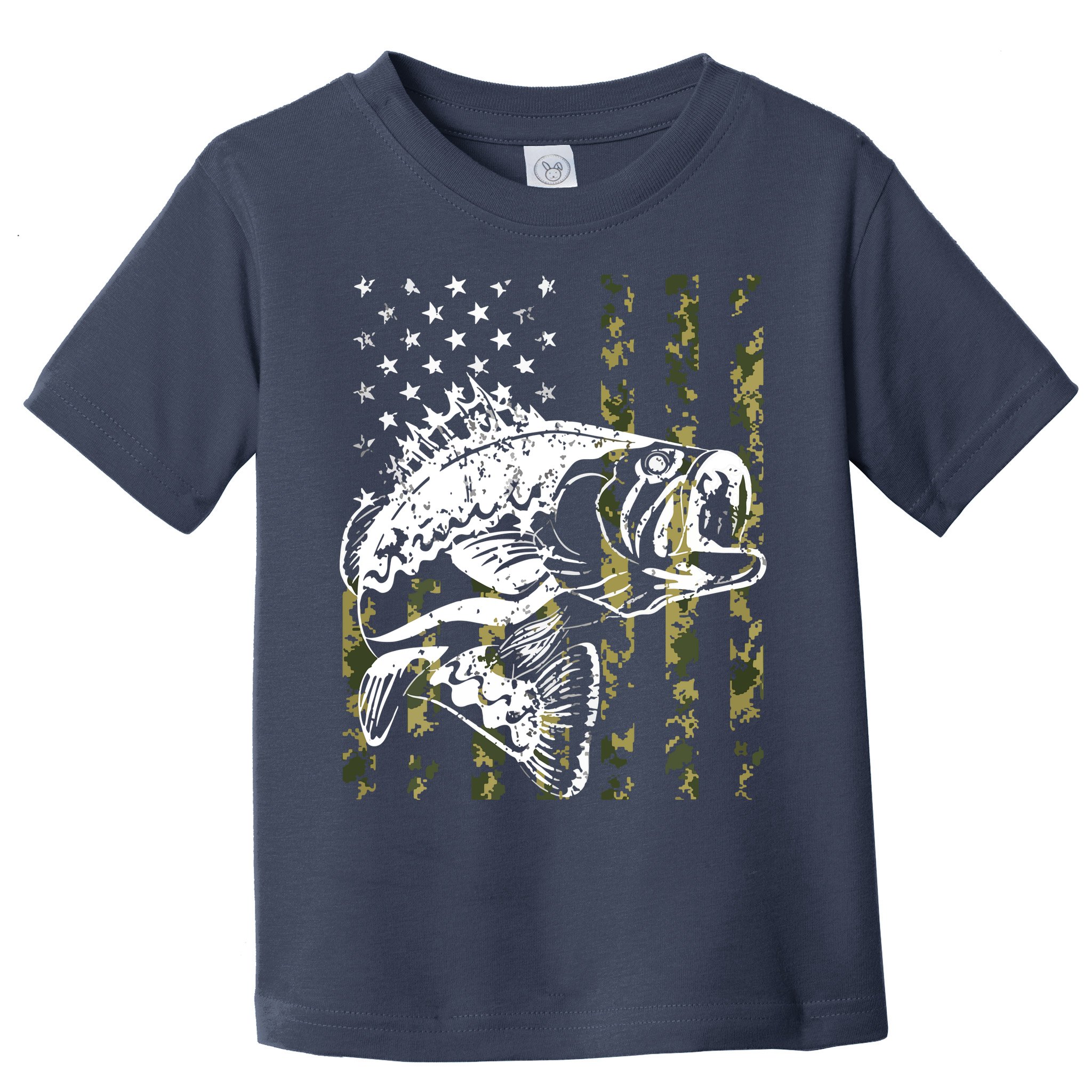 Fishing, Camouflage American Flag Fish, Bass Fish Fisherman Toddler T-Shirt