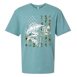 Fishing, Camouflage American Flag Fish, Bass Fish Fisherman Sueded Cloud Jersey T-Shirt