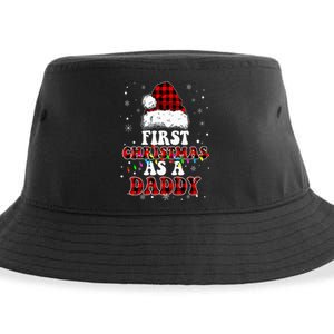 First Christmas As A Daddy Santa Hat Red Plaid Buffalo Sustainable Bucket Hat